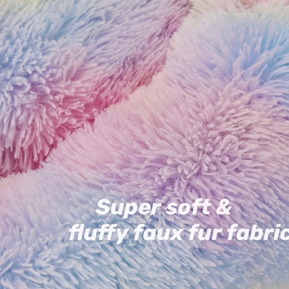 Dog bed new cat fluffy thick soft rainbow donut bed cat bed